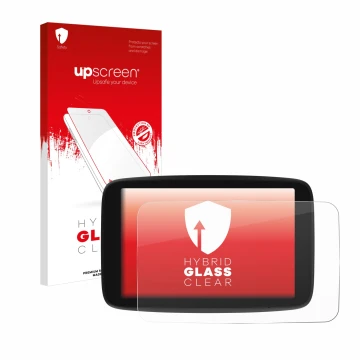 Vorderseite einer Produktverpackung mit dem Markenlogo upscreen. Daneben ist das Gerät TomTom Go Navigator 6 PKW-Navigationsge