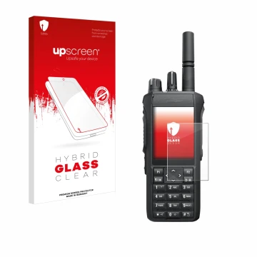 Vorderseite einer Produktverpackung mit dem Markenlogo upscreen. Daneben ist das Gerät Motorola Mototrbo R7 mit dem zugehörige