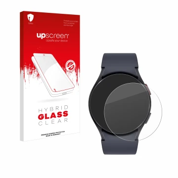 Vorderseite einer Produktverpackung mit dem Markenlogo upscreen. Daneben ist das Gerät Samsung Galaxy Watch 6 (40 mm) mit dem 
