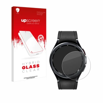 Vorderseite einer Produktverpackung mit dem Markenlogo upscreen. Daneben ist das Gerät Samsung Galaxy Watch 6 Classic (47 mm) 