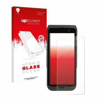 Vorderseite einer Produktverpackung mit dem Markenlogo upscreen. Daneben ist das Gerät Honeywell CT47 mit dem zugehörigen Disp