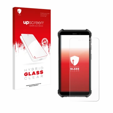 Vorderseite einer Produktverpackung mit dem Markenlogo upscreen. Daneben ist das Gerät Ulefone Armor X12 Pro mit dem zugehörig