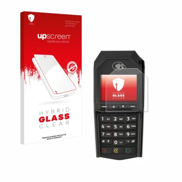 Vorderseite einer Produktverpackung mit dem Markenlogo upscreen. Daneben ist das Gerät ingenico Lane/3000 (non-touch) mit dem 