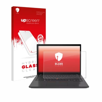 Vorderseite einer Produktverpackung mit dem Markenlogo upscreen. Daneben ist das Gerät Lenovo ThinkPad P14s Gen 4 mit dem zuge