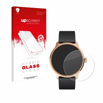 Vorderseite einer Produktverpackung mit dem Markenlogo upscreen. Daneben ist das Gerät Withings ScanWatch Light mit dem zugehö