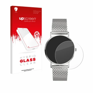 Vorderseite einer Produktverpackung mit dem Markenlogo upscreen. Daneben ist das Gerät Liebeskind New Case Mesh (34 mm) mit de