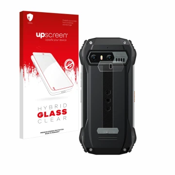 Vorderseite einer Produktverpackung mit dem Markenlogo upscreen. Daneben ist das Gerät Blackview N6000 (NUR Kameraschutz) mit 