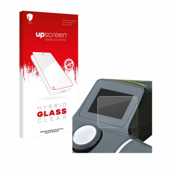 Vorderseite einer Produktverpackung mit dem Markenlogo upscreen. Daneben ist das Gerät Motocaddy M7 Remote Electric Trolley mi