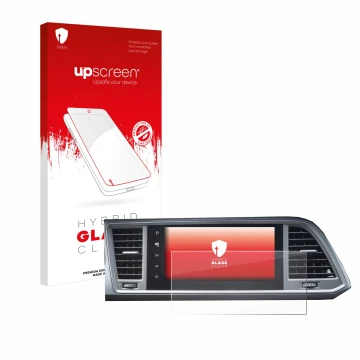 Vorderseite einer Produktverpackung mit dem Markenlogo upscreen. Daneben ist das Gerät Seat Ateca Style 2021 Infotainment Syst
