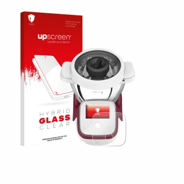 Vorderseite einer Produktverpackung mit dem Markenlogo upscreen. Daneben ist das Gerät Moulinex i-Companion Touch XL mit dem z
