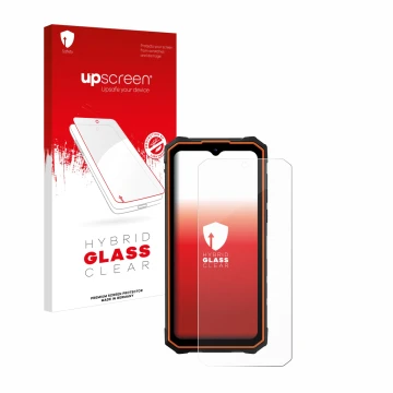 Vorderseite einer Produktverpackung mit dem Markenlogo upscreen. Daneben ist das Gerät Hotwav Cyber 13 Pro mit dem zugehörigen