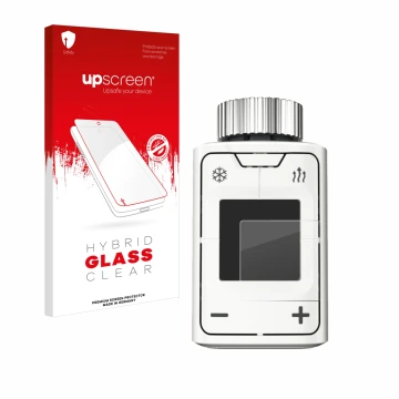 Vorderseite einer Produktverpackung mit dem Markenlogo upscreen. Daneben ist das Gerät AVM FRITZ!DECT 302 mit dem zugehörigen 