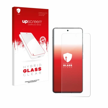 Vorderseite einer Produktverpackung mit dem Markenlogo upscreen. Daneben ist das Gerät Vivo iQOO 12 mit dem zugehörigen Displa