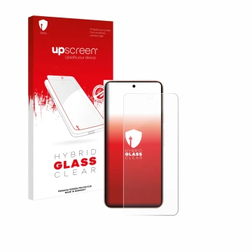 Vorderseite einer Produktverpackung mit dem Markenlogo upscreen. Daneben ist das Gerät Google Pixel 8 (case-friendly) mit dem 