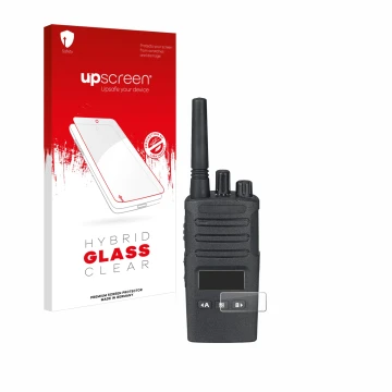 Vorderseite einer Produktverpackung mit dem Markenlogo upscreen. Daneben ist das Gerät Motorola XT460 mit dem zugehörigen Disp