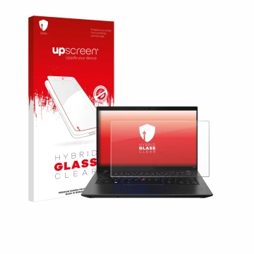 Vorderseite einer Produktverpackung mit dem Markenlogo upscreen. Daneben ist das Gerät Lenovo ThinkPad L14 Gen 3 mit dem zugeh