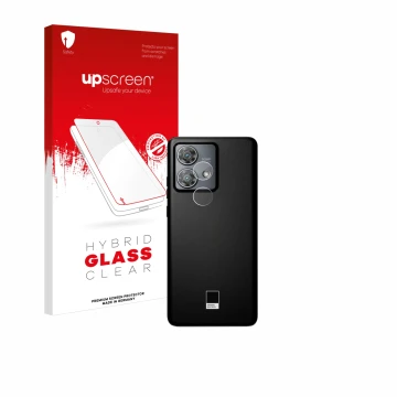 Vorderseite einer Produktverpackung mit dem Markenlogo upscreen. Daneben ist das Gerät Motorola Edge 40 Neo (NUR Kameraschutz)