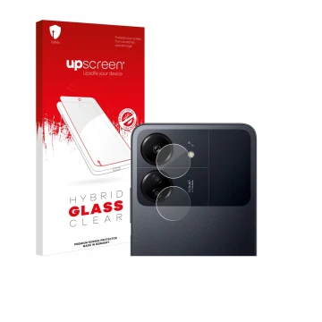 Vorderseite einer Produktverpackung mit dem Markenlogo upscreen. Daneben ist das Gerät Xiaomi Poco C65 (NUR Kameraschutz) mit 