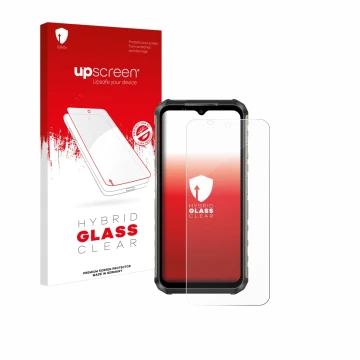 Vorderseite einer Produktverpackung mit dem Markenlogo upscreen. Daneben ist das Gerät Ulefone Armor 22 mit dem zugehörigen Di
