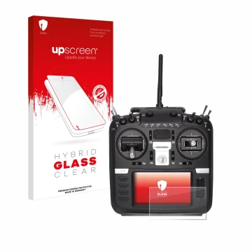 Vorderseite einer Produktverpackung mit dem Markenlogo upscreen. Daneben ist das Gerät Radiomaster TX16S Mark II mit dem zugeh