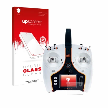Vorderseite einer Produktverpackung mit dem Markenlogo upscreen. Daneben ist das Gerät Spektrum NX7e mit dem zugehörigen Displ