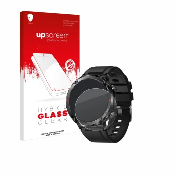 Vorderseite einer Produktverpackung mit dem Markenlogo upscreen. Daneben ist das Gerät LIGE Smartwatch 1.6