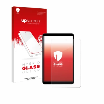 Vorderseite einer Produktverpackung mit dem Markenlogo upscreen. Daneben ist das Gerät Alldocube iPlay 50 mini Pro mit dem zug