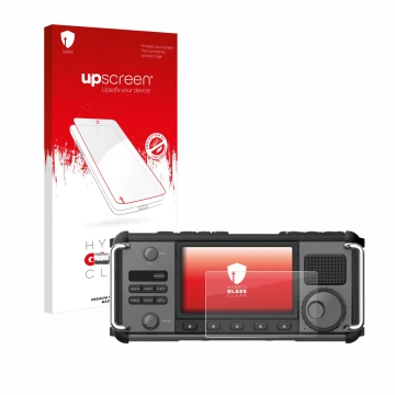 Vorderseite einer Produktverpackung mit dem Markenlogo upscreen. Daneben ist das Gerät Xiegu X6200 mit dem zugehörigen Display