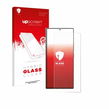 Vorderseite einer Produktverpackung mit dem Markenlogo upscreen. Daneben ist das Gerät Nubia Z60 Ultra mit dem zugehörigen Dis