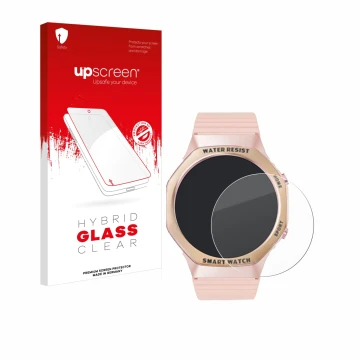 Vorderseite einer Produktverpackung mit dem Markenlogo upscreen. Daneben ist das Gerät Mutoy Smartwatch 1.32
