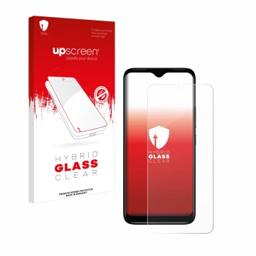 Vorderseite einer Produktverpackung mit dem Markenlogo upscreen. Daneben ist das Gerät Nokia C12 mit dem zugehörigen Displaysc