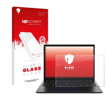 Vorderseite einer Produktverpackung mit dem Markenlogo upscreen. Daneben ist das Gerät Lenovo ThinkPad L13 Gen 4 Non-Touch mit