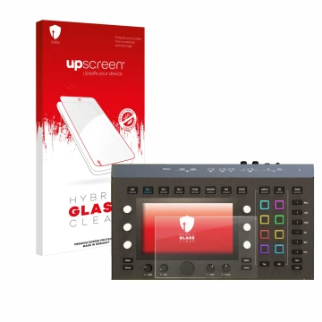 Vorderseite einer Produktverpackung mit dem Markenlogo upscreen. Daneben ist das Gerät Waldorf Iridium Core mit dem zugehörige