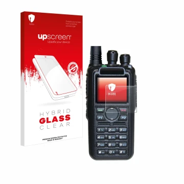 Vorderseite einer Produktverpackung mit dem Markenlogo upscreen. Daneben ist das Gerät AnyTone AT-D878UV II Plus mit dem zugeh