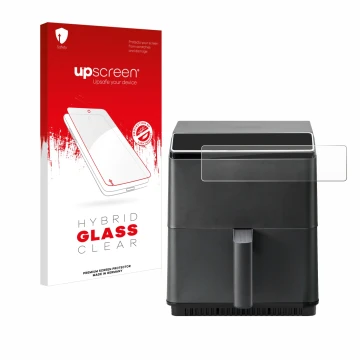 Vorderseite einer Produktverpackung mit dem Markenlogo upscreen. Daneben ist das Gerät Cosori CAF-P583S mit dem zugehörigen Di