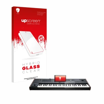 Vorderseite einer Produktverpackung mit dem Markenlogo upscreen. Daneben ist das Gerät KORG Pa5X mit dem zugehörigen Displaysc