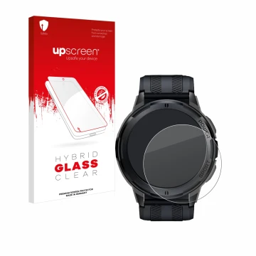 Vorderseite einer Produktverpackung mit dem Markenlogo upscreen. Daneben ist das Gerät Oukitel BT10 1.43