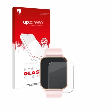 Vorderseite einer Produktverpackung mit dem Markenlogo upscreen. Daneben ist das Gerät walkbee Smartwatch 1.83
