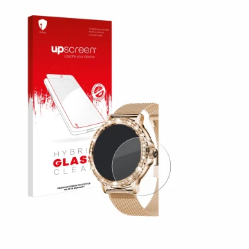 Vorderseite einer Produktverpackung mit dem Markenlogo upscreen. Daneben ist das Gerät walkbee Smartwatch 1.3