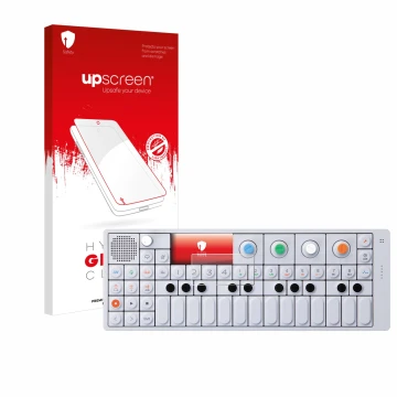 Vorderseite einer Produktverpackung mit dem Markenlogo upscreen. Daneben ist das Gerät Teenage Engineering OP-1 Sampler & Cont