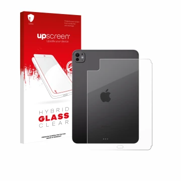 Vorderseite einer Produktverpackung mit dem Markenlogo upscreen. Daneben ist das Gerät Apple iPad Pro 11