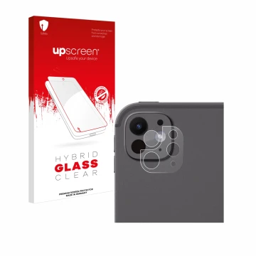 Vorderseite einer Produktverpackung mit dem Markenlogo upscreen. Daneben ist das Gerät Apple iPad Pro 13