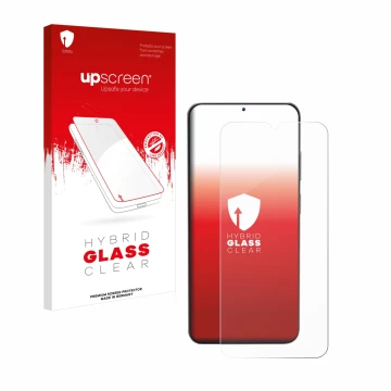 Vorderseite einer Produktverpackung mit dem Markenlogo upscreen. Daneben ist das Gerät Doogee N55 mit dem zugehörigen Displays