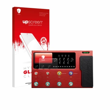 Vorderseite einer Produktverpackung mit dem Markenlogo upscreen. Daneben ist das Gerät Valeton GP-200R mit dem zugehörigen Dis
