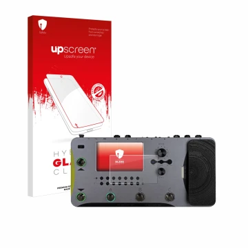 Vorderseite einer Produktverpackung mit dem Markenlogo upscreen. Daneben ist das Gerät Mooer GE1000 mit dem zugehörigen Displa