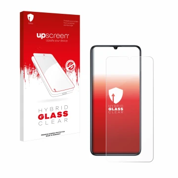 Vorderseite einer Produktverpackung mit dem Markenlogo upscreen. Daneben ist das Gerät Oukitel C51 mit dem zugehörigen Display
