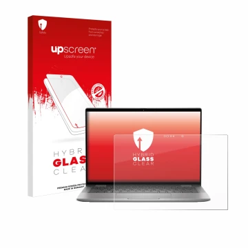 Vorderseite einer Produktverpackung mit dem Markenlogo upscreen. Daneben ist das Gerät Dell Latitude 7350 2-in-1 mit dem zugeh