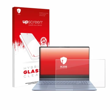 Vorderseite einer Produktverpackung mit dem Markenlogo upscreen. Daneben ist das Gerät ASUS Vivobook S 15 OLED S5506 mit dem z