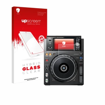 Vorderseite einer Produktverpackung mit dem Markenlogo upscreen. Daneben ist das Gerät Pioneer XDJ -1000MK2 mit dem zugehörige