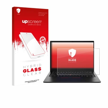 Vorderseite einer Produktverpackung mit dem Markenlogo upscreen. Daneben ist das Gerät Lenovo ThinkPad L13 Gen 5 mit dem zugeh